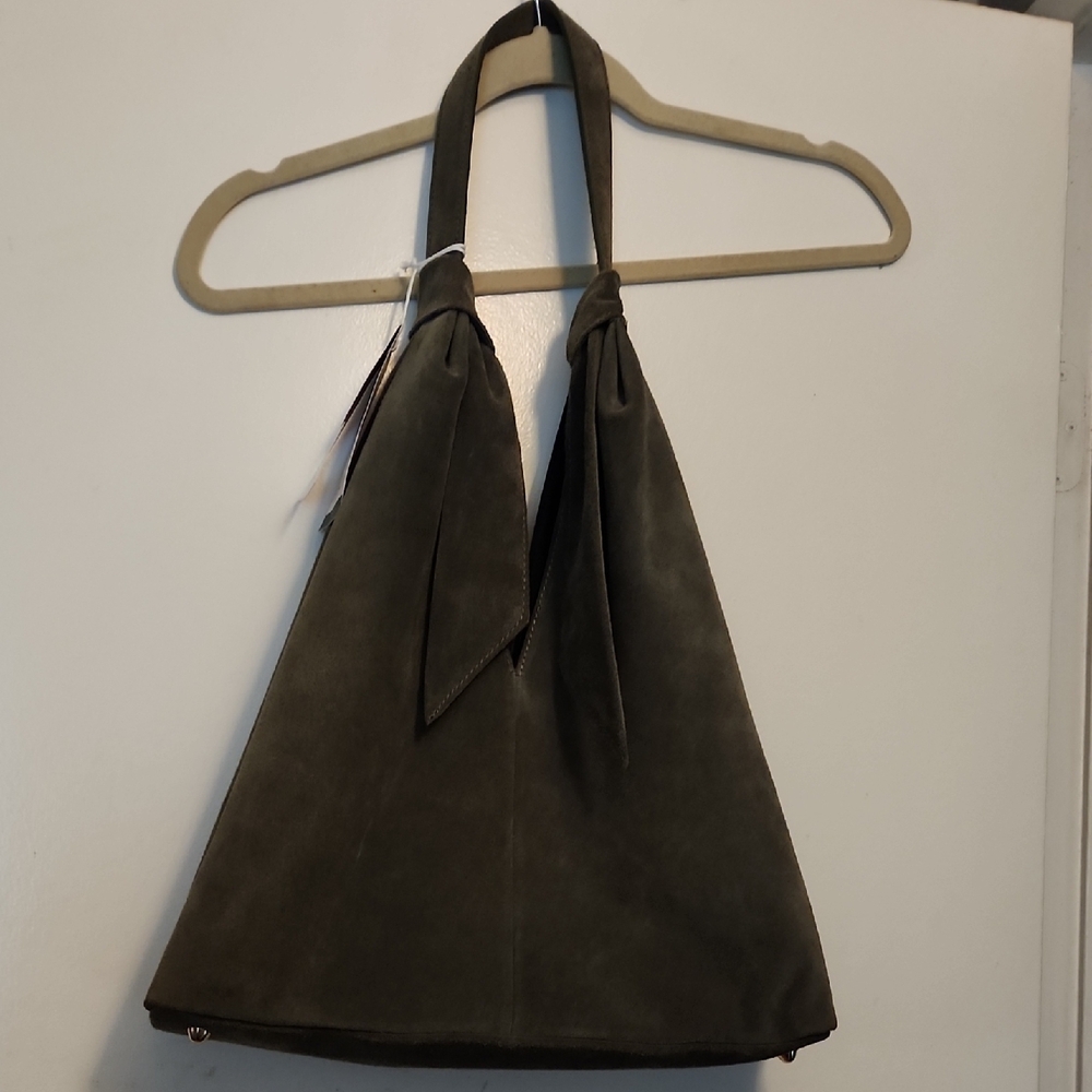 Anna Paola Olive Green Versatile Shoulder Bag with Minimalist Design Suede